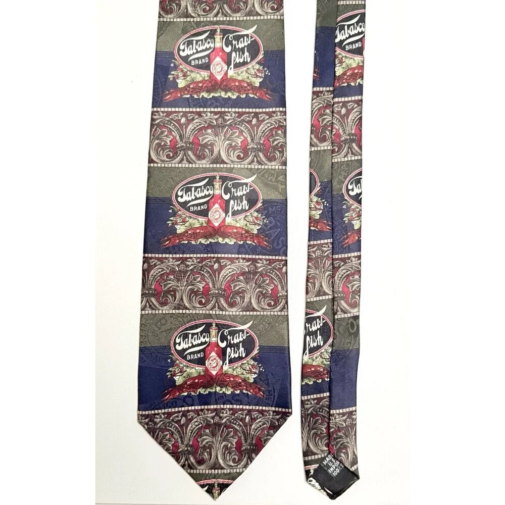 Lot of 5 Vintage Tabasco Silk Neckties Crawfish Oyster Bloody Mary Hot Sauce USA